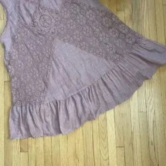 Umgee Sleeveless Lace Panel Ruffle Hem Mauve Mini Dress - Tunic Top Size L - Picture 4 of 11